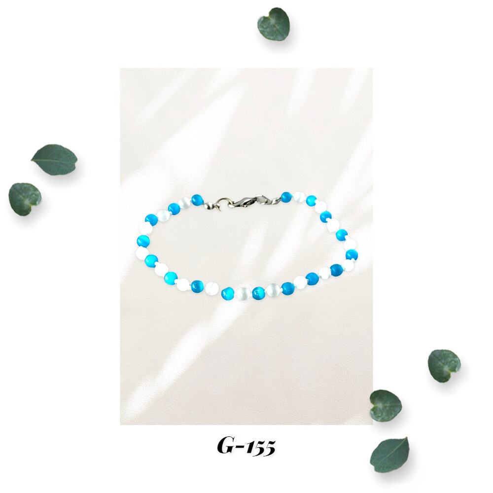 Blue and White Cats Eye Glass Knotted Bracelet
